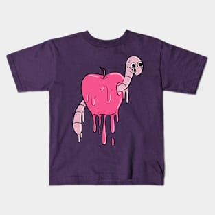 worm in apple melting Kids T-Shirt